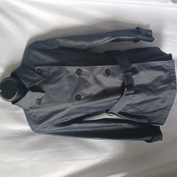 Jones NY coat, Denim color, belted, double-breasted, button, unlined - Picture 1 of 8
